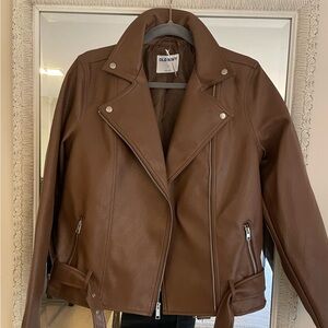Brown Faux Leather Moto Jacket